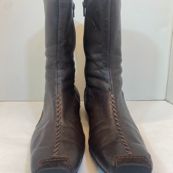 Paul Green Shoes - Elegant Brown Leather Women's Square Toe Boots Size 10